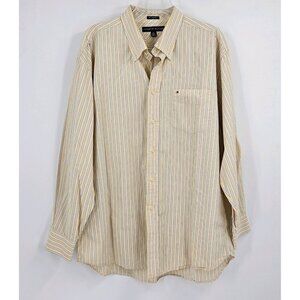 Tommy Hilfiger Mens Sz XL Yellow White Stripe Long Sleeve Button Down Shirt